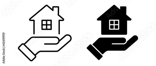 Hands holding house vector icon set. Real estate business symbol