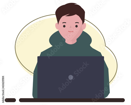 パソコンをする男性。ベクターイラスト