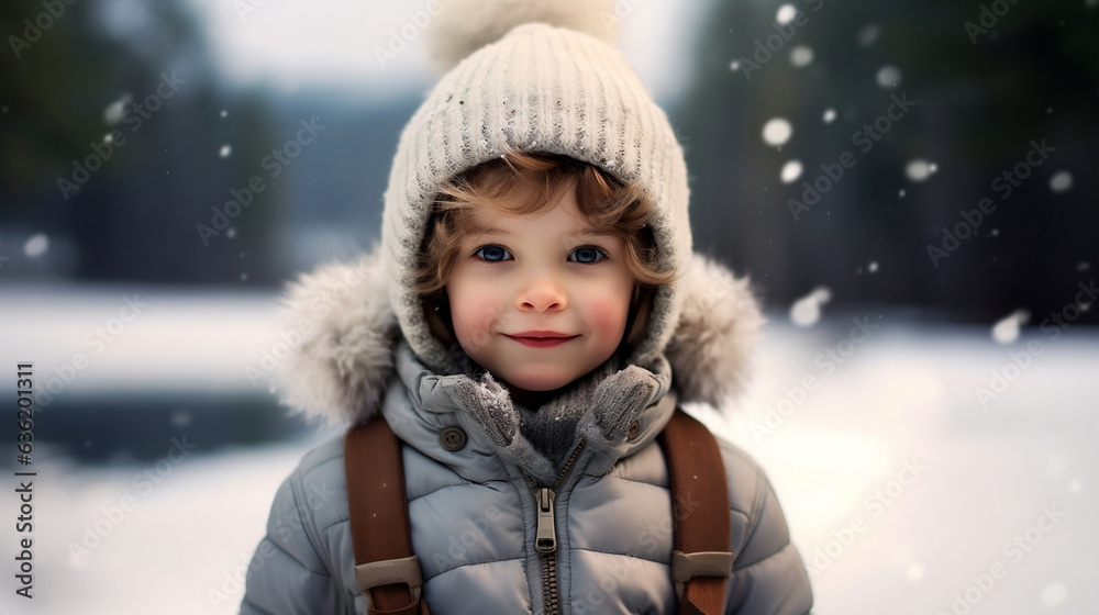 child in winter clothes while its snowing child in winter clothes while its snowing