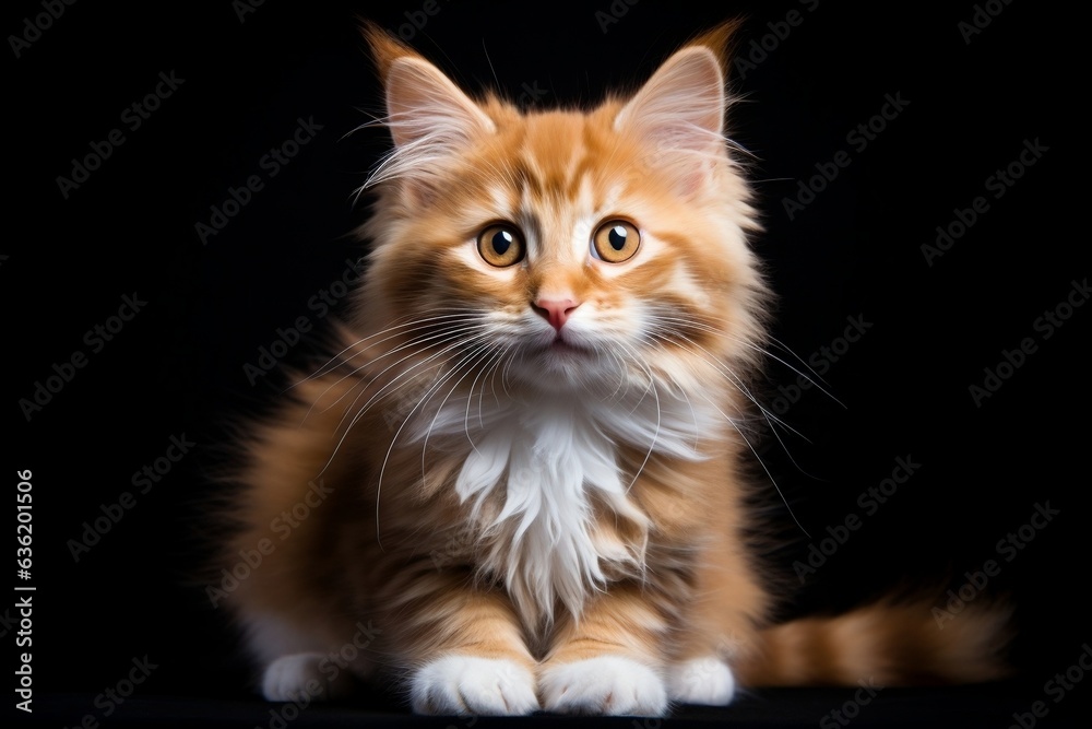 Adorable kitten on a black background, Generative Ai