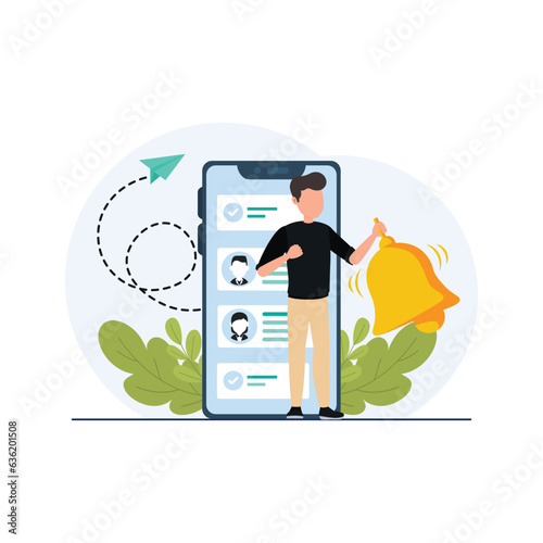 Smartphone with notification. New email message on the phone. Alert message. Notification concept of new message or other notice. Unread email. Danger error alerts, virus or insecure messaging, spam