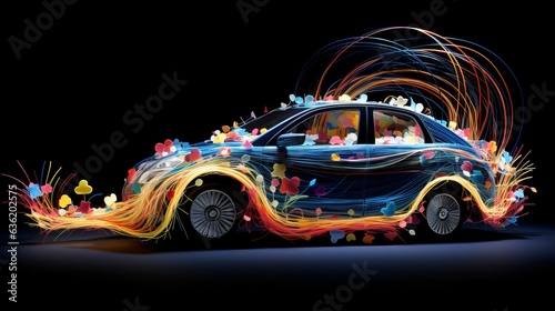 Electric Energy Weave  mesmerizing image of electric threads weaving together  symbolizing the interdependence of electric vehicles and renewable energy   generative ai