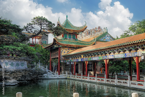 Guangzhou, Guangdong, China. Zini Village, Shawan Town, Panyu Nanyue Garden. The garden features common elements of Chinese Lingnan garden architecture such as ponds, bridges, pavilions. 