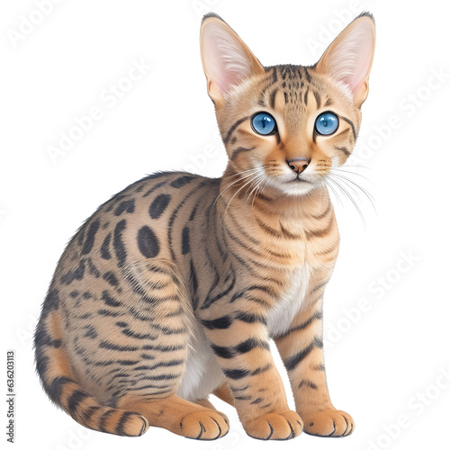 Brown cute cat with blue eyes,front view,sitting. Generative ai art.