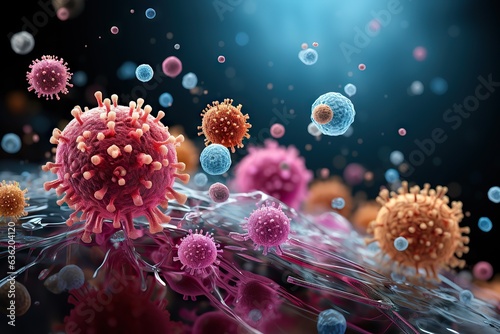 viruses and bacteria in the human body, 3D illustration. Concept of science and medicine. 3d rendering photo