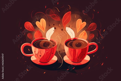 Cups of coffee with steam