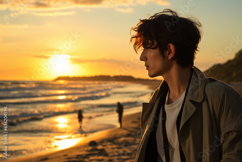 An Asian man on the beach