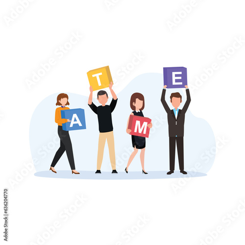 Business teamwork concept. Team metaphor. people connecting puzzle elements. Vector illustration flat design style. Symbol of teamwork, cooperation, website template