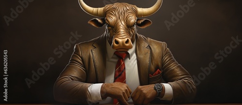 face of a bull in suit and tie