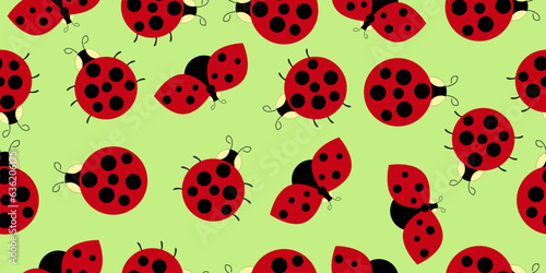 Cute Ladybugs - dotted Lady Birds - Seamless pattern - Vector illustration isolated