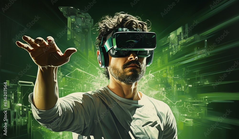 man with futuristic vr glasses man with futuristic vr glasses