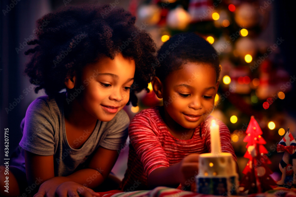 black kids celebrate Christmas with gifts black kids celebrate Christmas with gifts