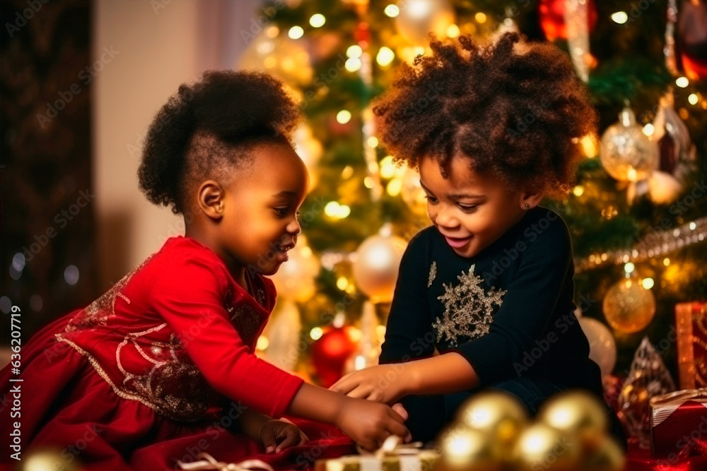 black kids celebrate Christmas with gifts