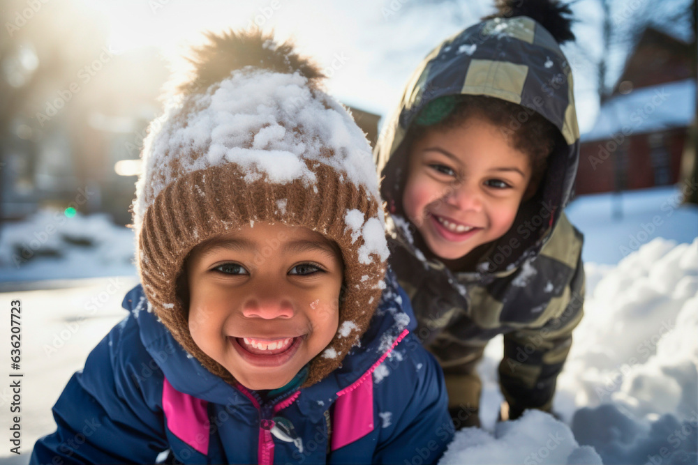 black kids having fun and playing in the snow black kids having fun and playing in the snow