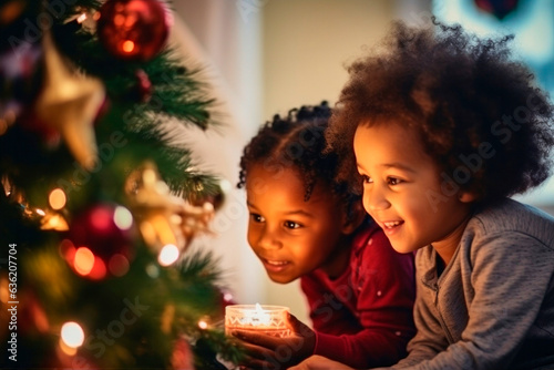 black kids celebrate Christmas with gifts © the_lightwriter