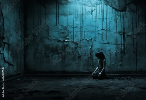 silhouette of child sitting in the dark