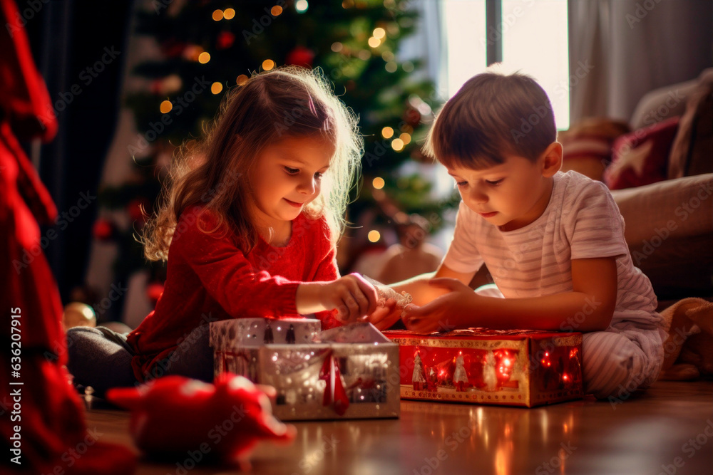 kids celebrate Christmas with gifts kids celebrate Christmas with gifts