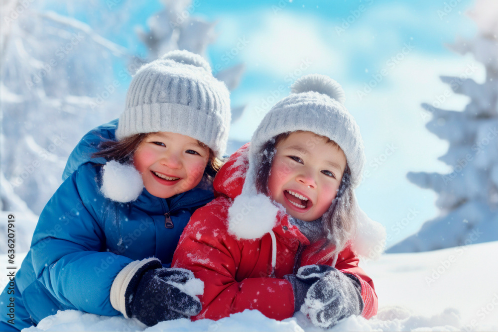 kids having fun and playing in the snow kids having fun and playing in the snow