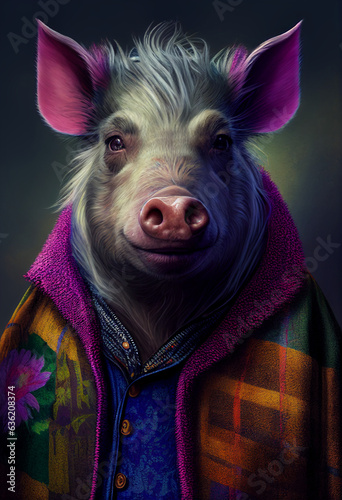 Portait of a pig, nice clothes