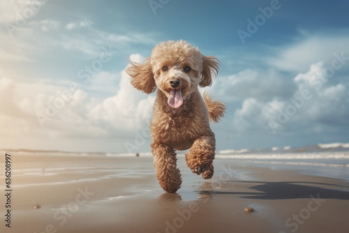 Poodle run beach. Generate Ai