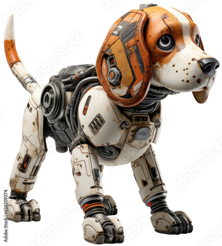 robotic beagle dog as concept of a mechanical cyber animal isolated on a white background as transparent PNG, robot animal