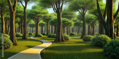 Photorealistic Scenic Pathway In The Forest Environment Fantasy 3D Realistic