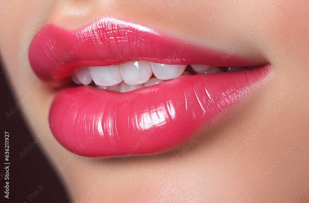 Obraz premium smile with white teeth and red lips