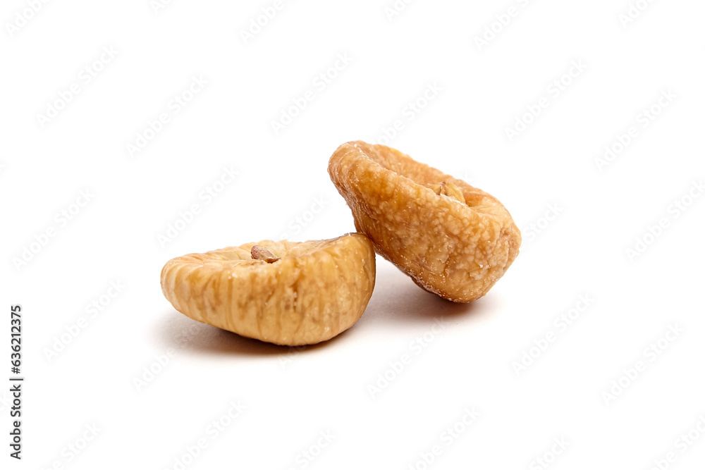 Dried fig fruits isolated on white. Two sweet sundried figs Dried fig fruits isolated on white. Two sweet sundried figs