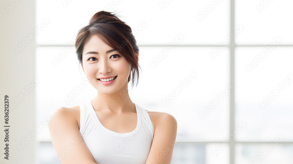 Arrogant asian girl wearing white t-shirt is smiling, ai art Arrogant asian girl wearing white t-shirt is smiling, ai art