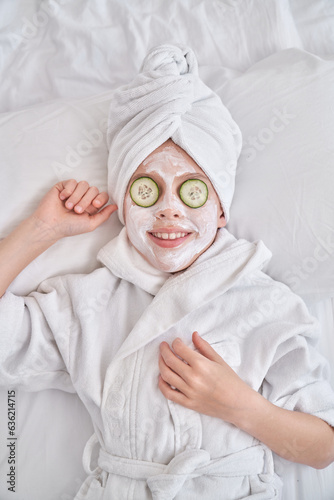 Child enjoying beauty procedures at home