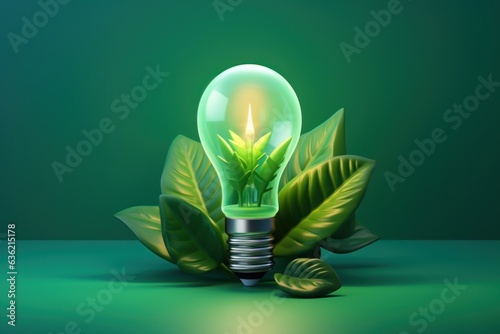 Eco Friendly Lightbulb with Greenery Plants, Sustainable and Renewable Energy Concept. Generative Ai