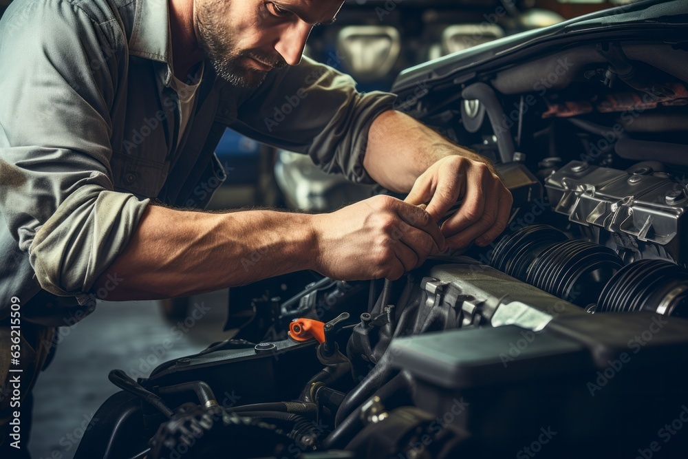 Skilled Mechanic Repairing Car Engine with Precision and Expertise, Generative AI Skilled Mechanic Repairing Car Engine with Precision and Expertise, Generative AI