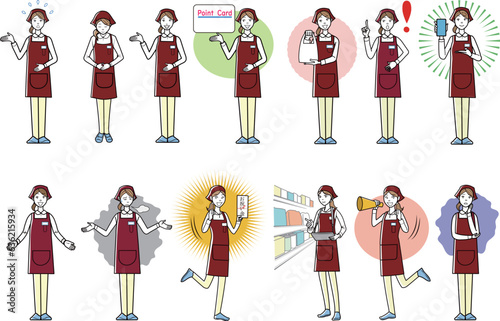 女性店員のイラストセット