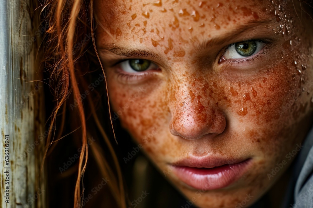 Close-Up Portrait of Redheaded Girl with Freckles