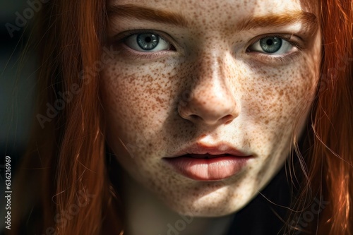 Close-Up Portrait of Redheaded Girl with Freckles