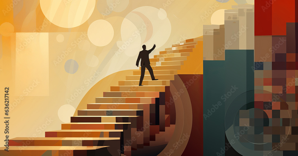 man running along the stairs to goal on them man running along the stairs to goal on them