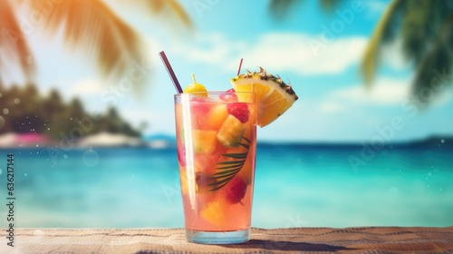 Vacation, Sea, Sunlight, Dream beach, Relax, Fruit drink, Holiday, Wallpaper. TROPICAL MOMENTS. Sunny beach, palm trees, blue sky. Drink. A coast surrounded by vegetation in the distance