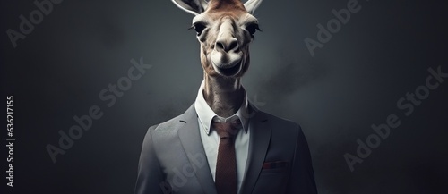 face of giraffe in suit and tie