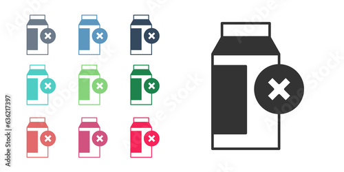 Black Lactose intolerance icon isolated on white background. Not allow milk. Allergy concept, lactose intolerance allergy warning sign. Set icons colorful. Vector