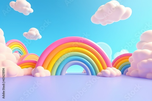 Colorful Rainbow with Clouds 3D Render Cartoon Style  Candy Color New Pop Illustration. Generative Ai