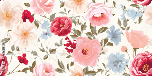 Flower and plant. Floral classic seamless print in shabby chic style. Flowers vector illustration: peony, rose, aster, leaves and plants for background, pattern and wallpaper © Eli Berr