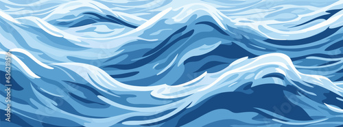Blue ripples and water splashes waves surface flat style design vector illustration. Sea or river splashes water texture background. A restless surface of the sea, ocean, lake or river sways in waves