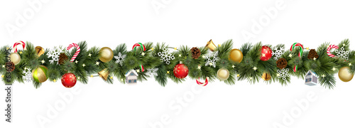 Fotografia, Obraz Vector Christmas Branches Border with Christmas Decorations