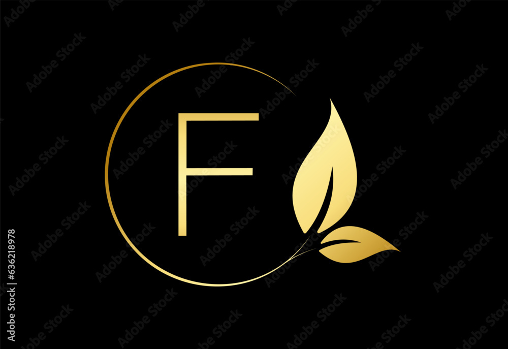 Initial monogram logo design Circles with leaves and letters Initial monogram logo design Circles with leaves and letters