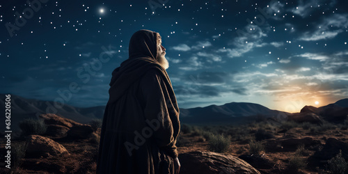 Canvas Print Abraham's Faith in God's Promise: Abraham stands on the steppes, looking up at the stars, believing in God's promise