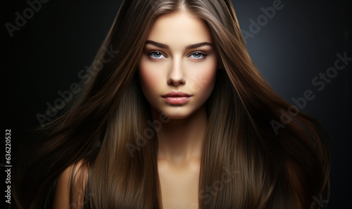 Young Woman with Gorgeous Straight Hair: Haircare and Beauty