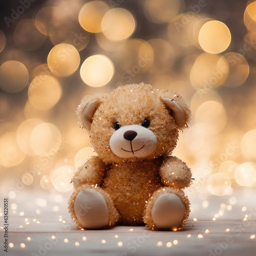 teddy bear on christmas background
