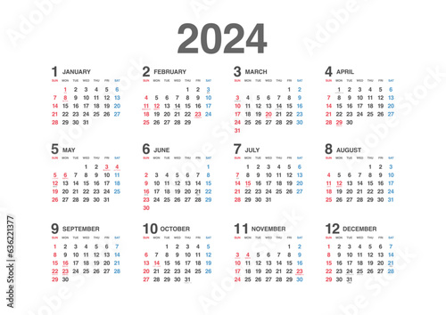 2024年　年間カレンダー横　日本の祝日・年中行事入り