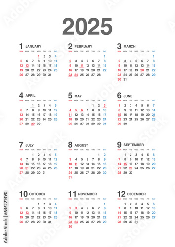 2025年　年間カレンダー縦　日本の祝日・年中行事入り