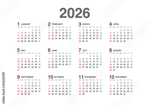 2026年 年間カレンダー横 日本の祝日・年中行事入り